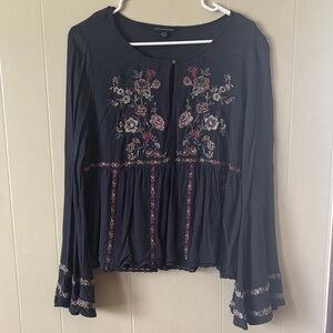 American Eagle Outfitters Navy blue Floral Blouse. Bell sleeves 
Size M